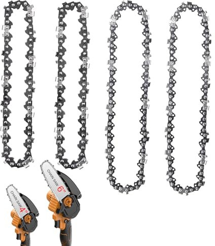 KASESSS 4 Pezzi Catena Motosega, 4 e 6 Pollici, 1/4LP 1,1MM 28 e 37 Maglie di Trasmissione, Catene per Motosega per Giardinaggio Rifinitura e Tagliare Catena di Ricambio per Motoseghe da 4/6 Pollici