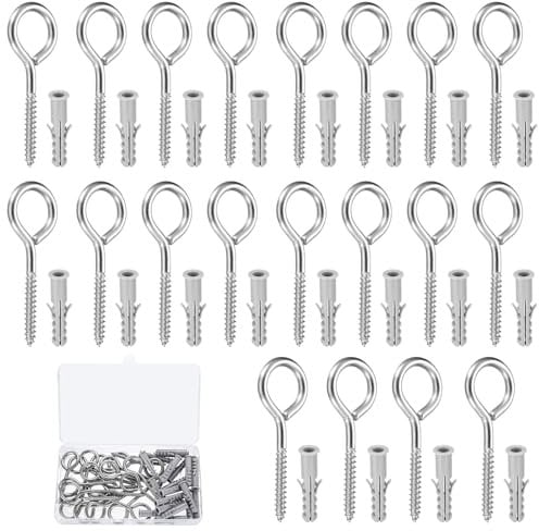 21 Pz Viti per Occhielli a Vite per Legno, M5x70 mm Ganci a Vite per Legno, Occhiello, Ganci Avvitabili Muro, Viti a Occhiello, Gancio a Vite in Acciaio Inox per Tazze Soffitto Parete + 21 Tasselli