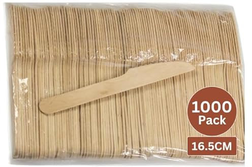 1000 x Disposable Wooden Knives Bulk – 16 cm Birchwood Eco-Friendly Cutlery | Biodegradable, Plastic-Free, BPA-Free, Food-Safe Compostable Knives for Parties, Weddings, BBQs, Picnics & Catering