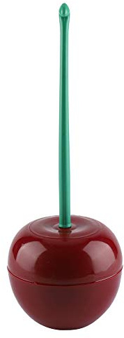 Escobilla de Baño con Soporte, Cerdas Flexibles Suaves, Diseño de Cereza, Rojo Oscuro y Verde, 38.3x14 cm, Limpieza Profunda