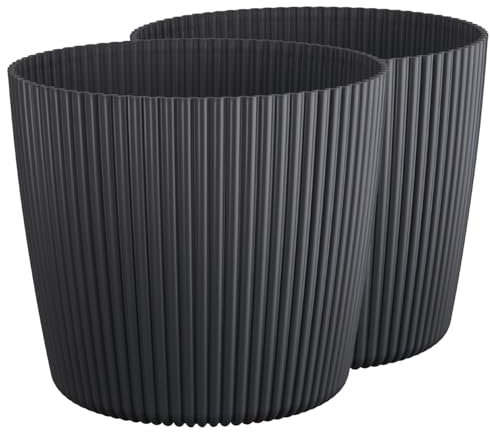 Tymar Vaso per fiori, 2 pezzi, forma rotonda (confezione da 2) nero opaco, ø 20 cm)