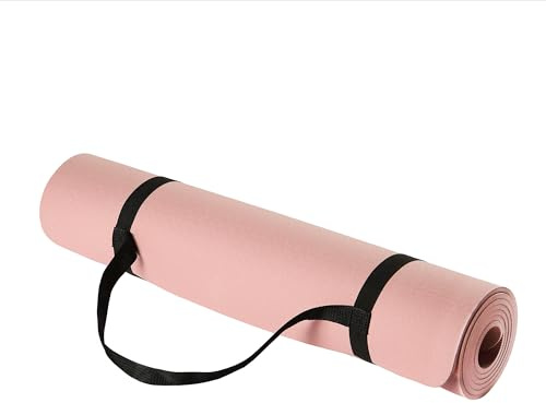 Amazon Basics - Esterilla de yoga, TPE, de 0.6 cm de grosor con correa de transporte, color Rosa