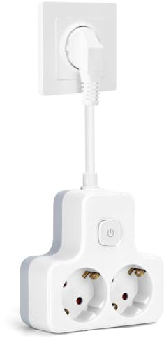Aigostar Adaptador con Interruptor Enchufes 2 Tomas, Regleta Enchufe Con Protección Infantil,16A,250V,cable de 0,05m Blanco (1 Pieza, 2 Schuko, Blanco Gris