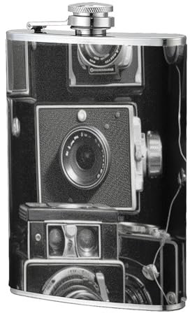 Flachmann für Männer und Frauen, Retro-Kamera-Kollektion, Flagon, Edelstahl, Taschen-Trinkflasche, personalisierbar, tragbar, Weintopf, Likörflasche für Reisen, Tour, Trinkgeschirr, Weinbecher, 237 ml