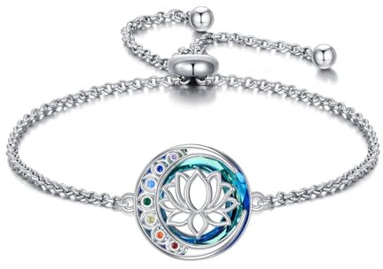 enjoylifecreative Chakra Lotus Armband für Damen 925er Sterling Silber Yoga Lotus Blume Kristall Armkette 7 Chakren Spirituell Schmuck Geschenke für Frauen und Mädchen
