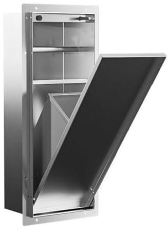 XLIHAWY Niche pour Poubelle Cachée, Encastrée Salle Bain Organisateur en Acier Inoxydable, Étanche Montage Mural Corbeille À Papier avec Couvercle pour Toilettes Hôtel