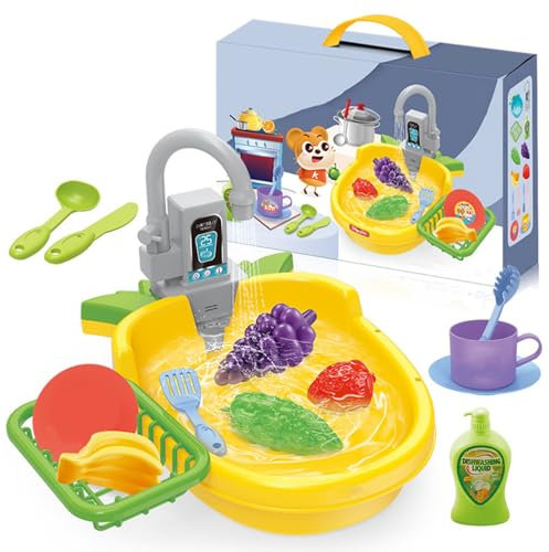 Play Sink with Running Water, Children Electric Dishwasher Playing Toy, Kitchen Kids Sink Toys, Mini Toddler Toy