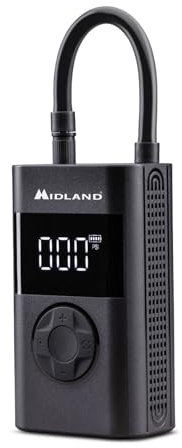 Midland - ENERPUMP | Compressore d'aria portatile 150 PSI/10 Bar, Batteria 4000 mAh+Batteria esterna, Gonfiaggio rapido Moto, Bicicletta, Auto, Palloncini, Materasso