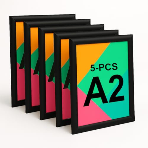 Aluanz Porte Affiche A2 Noir - Lot de 5 - Cadre clic-clac interchangeable, Affiche murale avec film antireflet, Cadre aluminium, Utilisation horizontale ou verticale - 594x420mm