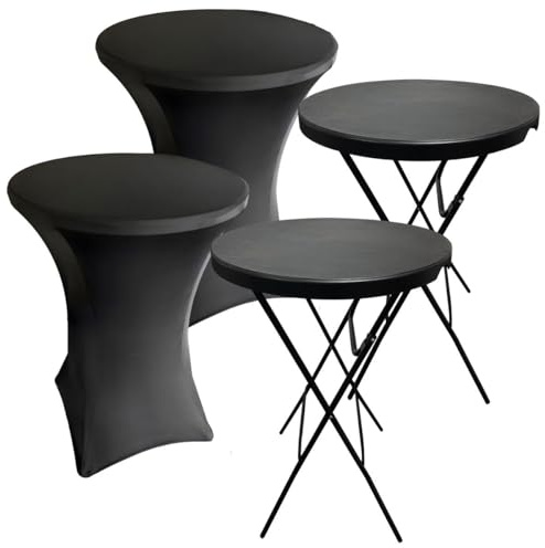 IvoQ Stehtische 2er Set mit Hussen - Ø80x110 cm - Faltbare Cocktailtische - Wasserdicht - Pulverbeschichteter Stahlrahmen - Inklusive 2 schwarzen Stretchhussen - Perfekt für Hochzeiten und Feiern