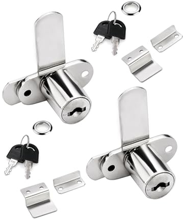 2 serrures d'armoire en alliage de zinc,serrure à pêne,serrure à cylindre | avec 4 clés, pour armoires,portes coulissantes,bureaux,penderies et meubles,(découpe : 19 mm double porte)