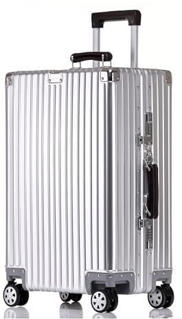 All Aluminium Hard Shell Suitcase Medium Size Travel Metal Suitcase | Metal Suitcase Hand Luggage 4 Wheels Lightweight Zipperless Luggage with 2 TSA Combination Locks (Silver, 26 inch Cheked)