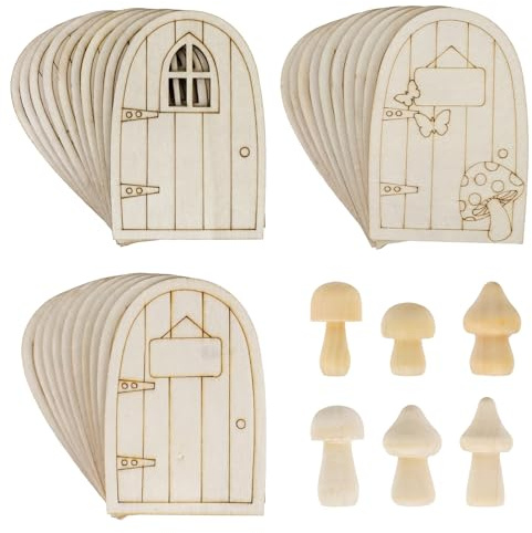 ZDNT Porta delle fate in legno non verniciato, a forma di mini porta da elfo, porte per alberi da giardino, per casa, ufficio, compleanno, matrimonio, festa, decorazione antica (36)