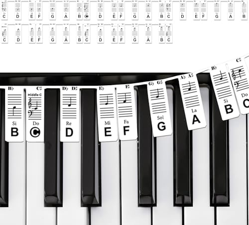 GPXIIZ Removable Piano Keyboard Stickers Note Labels for 61-Key | C-D-E-F-G-A-B | Piano Notes Guide for Beginner | Made of Silicone | No Need Stickers | Reusable and Comes with Box | Black