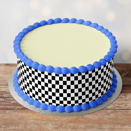 Edible Pre-Cut Chequered Flag Style Border Ribbon Cake Wrap x 3 Fondant Cake Topper Decoration - Ideal For Decorating Your Cakes And Easy To Use
