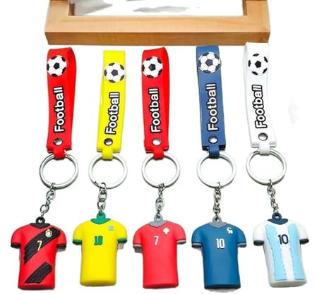 KTGUK 5 Pcs Football Keyring,Silicone Soccer Jersey Keychain,Portable Inspirational Football Ornament,for Boyfriends Men France World-Cup Fan Merchandise Gift