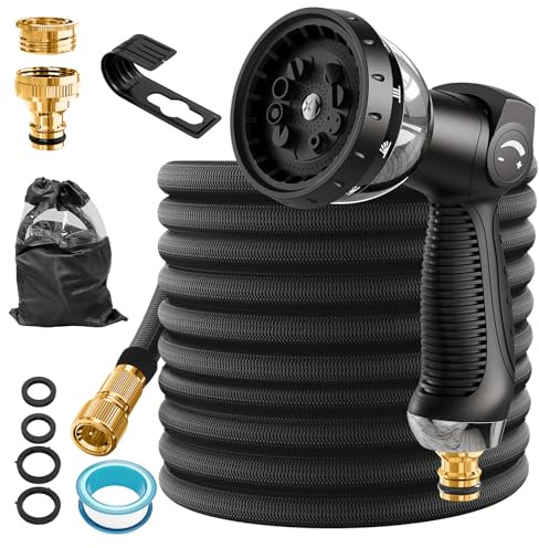 Zorenlepo Tuyau Arrosage Extensible 15M - Tuyau D'Arrosage Flexible avec Pistolet à 10 Modes, Raccords Métalliques 1/2 et 3/4 pour Jardin, Lavage Voiture, Nettoyage