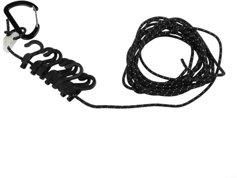 Corde à linge de camping, 430 cm, réglable, avec crochets, corde de suspension portable pour camping, caravane, voyage (noir)