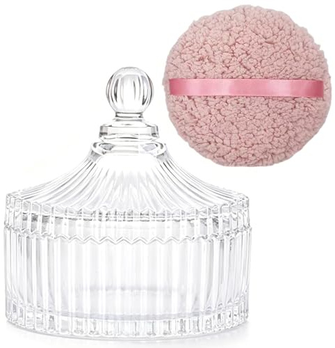 lifeicomall Dusting Powder Container,Extra Large body Powder Puff and Container,Talc Powder Puff and Box for Women,Multi-Use Crystal Glass Storage for Jewellery or Sweets (white)