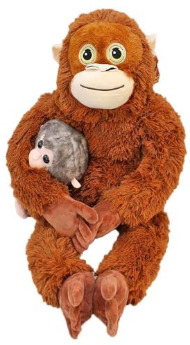 BEMIRO Plüsch AFFE mit Baby, ca. 80 cm, Polyester, Kuscheltier Affenmama, gestickte Augen, Klett an Händen und Füßen