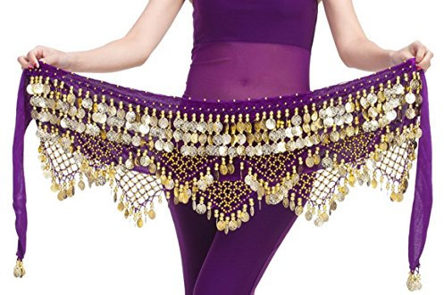Aivtalk Damen Bauchtanz-Hüfttuch mit Münzen, Samt, Bauchtanzgürtel, 320 Münzen, violett, 59.06 * 11.02inch