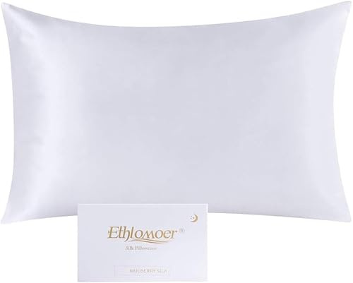 Ethlomoer Kissenbezug aus natürlicher Reiner Seide für Haar und Haut, beidseitig 19 Momme, 600 Fadenzahl, Design mit verstecktem Reißverschluss, 1 Stück 40x60cm Weiß