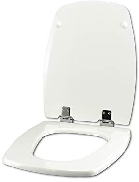 idrotop Siège de toilette Abattant WC pour Geberit Allia Cheverny Blanc charnière chrome normal ou ralenti soft close