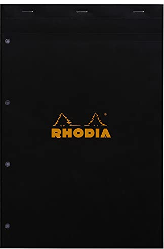 RHODIA 202019C - Lot de 3 Bloc-Notes Agrafés N°20 Black/Orange - A4+ 21 x 31,8 cm - Petits Carreaux - 80 Feuilles Détachables Perforation 4 Trous, Papier Clairefontaine Blanc 80 g/m²