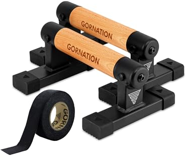 GORNATION Parallettes, inkl. Grip Tape, Calisthenics Equipment für Handstand & Push Ups, Liegestützgriffe mit Griffen/Stangen aus Holz, Push-Up Bars für Fitness zuhause & Outdoor, Home Gym Equipment