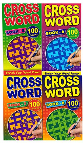 Set of 4 Crossword Puzzle Books Bumper 112 Pages for Adults Travel Activity
