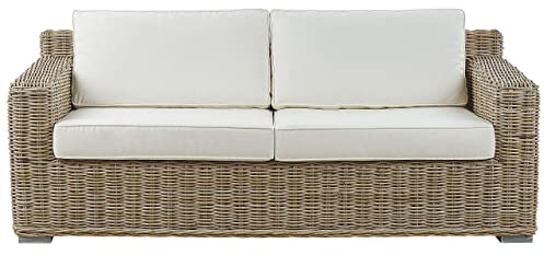 Klassisches Gartensofa hellbraun mit Auflagen in Cremeweiß Rattan 2-Sitzer Ardea