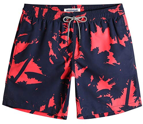 MaaMgic Short de Bain Homme Maillot de Bain Rayée Séchage Rapide avec Slip en Filet Short de Plage pour Vacance Piscine,Cocotier Noir-Sang,S