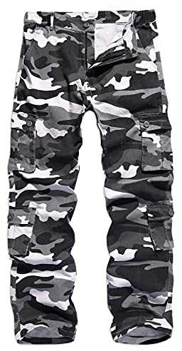 APTRO Herren Cargo Hose Camouflage Hose Arbeitshose Lange Outdoor Baumwolle Leichte Hose mit 8 Tachen Camo LT04 Grau 40