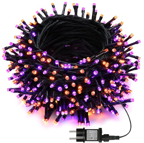 Joomer Halloween Lichterkette Outdoor, 20M 200LED Orange Lila Halloween Deko Lichterkette 8 Modi Wasserdichte Lichterkette Außen Strom Timer und Erweiterbar für Innen Party Garten Balkon Haus