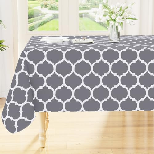 smiry Rechteckige Tischdecke, wasserdichte Vinyl-Tischdecken mit Flanellrückseite für rechteckige Tische, abwischbare, drinnen und draußen (152.4x213.4 cm, grau)