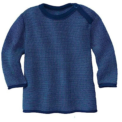 Melange-Pullover Baby & Kleinkind - 100% Bio-Merino – atmungsaktiv & warm - Unisex Gr. 50-104 - nachhaltig & fair – dehnbar mit Knopfverschluss - Made in Germany | Marine-Lagoon Gr. 86-92