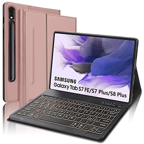JADEMALL Custodia Tastiera per Samsung Galaxy Tab S7 FE/ S7+ Plus/S8+ Plus 12.4, Layout Italiano QWERTY Tastiera Retroilluminata Bluetooth per Galaxy Tab S8+/S7+ 12.4, Oro Rosa