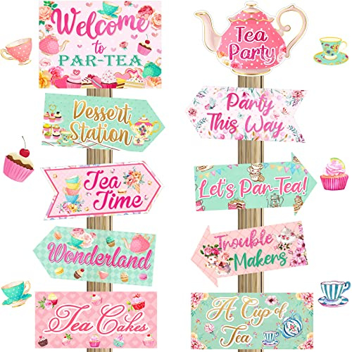 20 Pieces Tea Party Sign Tea Party Decorations Directional Sign Cardboard Yard Signs for Outdoor Lawn Tea Party Bridal Shower