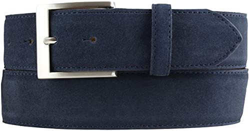 BELTINGER Hochwertiger Gürtel mit Edelstahl-Gürtelschnalle aus Veloursleder 4 cm | Velour-Ledergürtel für Damen Herren 40mm | Wildleder-Gürtel 4cm | Marine 100cm