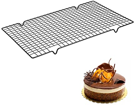 SRJE Multifunktionales Kühlregal Edelstahl Abkühlgitter Küchengitter Kuchenkühler Schwarz Edelstahl Grillrostschale Rechteckiges Kühlregal Geeignet zum Backen, Kühlen, Grillen (40.5 * 25cm)
