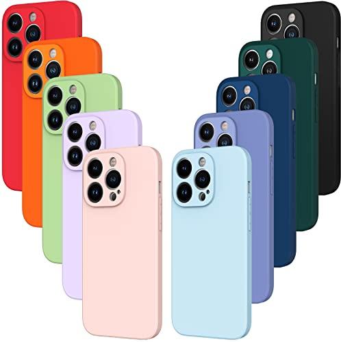 ivoler 10 Stück Silikon Hülle für iPhone 14 Pro 6.1 Zoll mit Kameraschutz, Ultra Dünne Leichte Weiche Stoßfest Schutzhülle Flexible TPU Matte Handyhülle Kratzfest Case Cover - 10 Farben