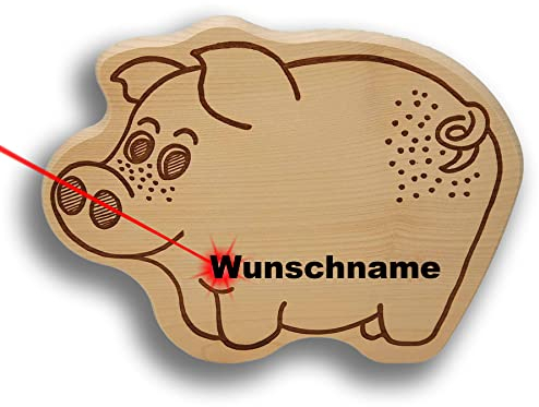 DEKOFANT Frühstücksbrettchen Kinder mit Gravur personalisiert Holz Brett Motiv Glücks Schwein Frühstücksbrett Kinder ca 26x22x1,5cm