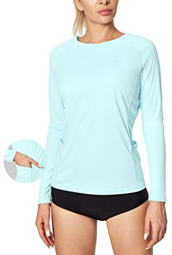 IUGA Rash Guard for Women UPF 50+ SPF UV Protection Long Sleeve Workout Tops with Pockets Dry Fit Hiking Swim Shirt