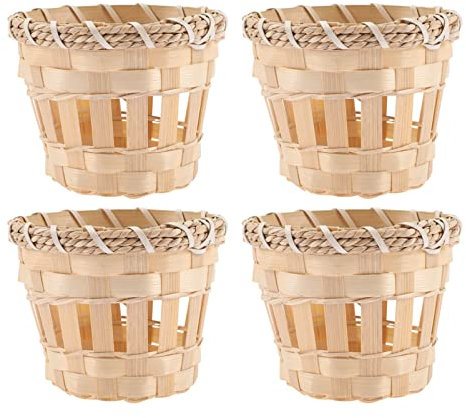 OSALADI 4Pcs Rotin Suspension Luminaire Bambous Lustre Abat-Jour Ferme Tambour Plafonnier pour Salon Chambre 10.5X8x8cm