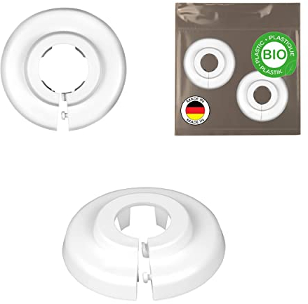 BIO 20 x Single Heating Pipe Rosettes, Radiator Pipe Cover, 15mm, 18mm, 22mm, Tap Rosette, Plumbing, Radiator Rosette, Bio-Based Polyethylene, White (18mm)