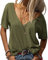 Tankaneo Damen Mode tief V-Ausschnitt Kurze Ärmel Tops Solide Lässig Lose Basic T Shirt Armeegrün S