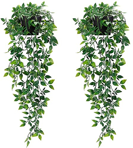 Künstliche Hängepflanzen mit Töpfen, 2 Stück Künstliche Pflanzen mit Töpfen, Kunstpflanze Hängend, Topfpflanze Künstlich, Kunstpflanzen wie Echt, Fake Plant für Büro, Garten, Party, Wanddekoration