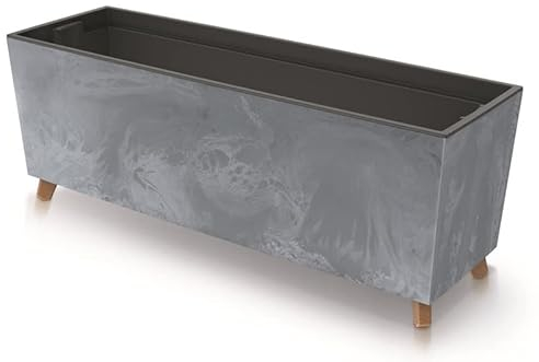 Blumenkasten Blumentopf Blumenkübel mit Füßen Breite 77cm Pflanzkübel mit Pflanzeinsatz Case N Beton Optik Beine Pflanzschale (Dunkelgrau Beton)