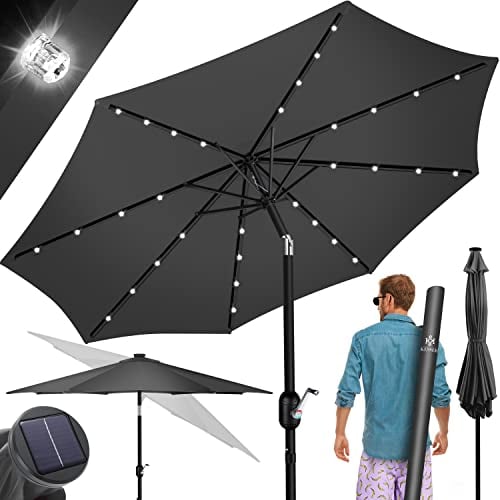 KESSER® Ombrellone da balcone LED solare con manovella, inclusa custodia, ombrellone da giardino, ombrellone da 205 x 125 cm, per balcone, giardino e terrazza, Rotondo