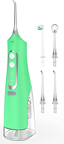 Leistungsstarke Munddusche Elektrischer Zahnreiniger 4 Modi & 4 Düsen Kabellose Munddusche IPX7 Wasserdicht Wasser Flosser 310ML Abnehmbarer Wassertank für Ten Heim- und Reisegebrauch (Marineblau)